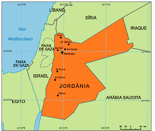 Mapa da Jordania