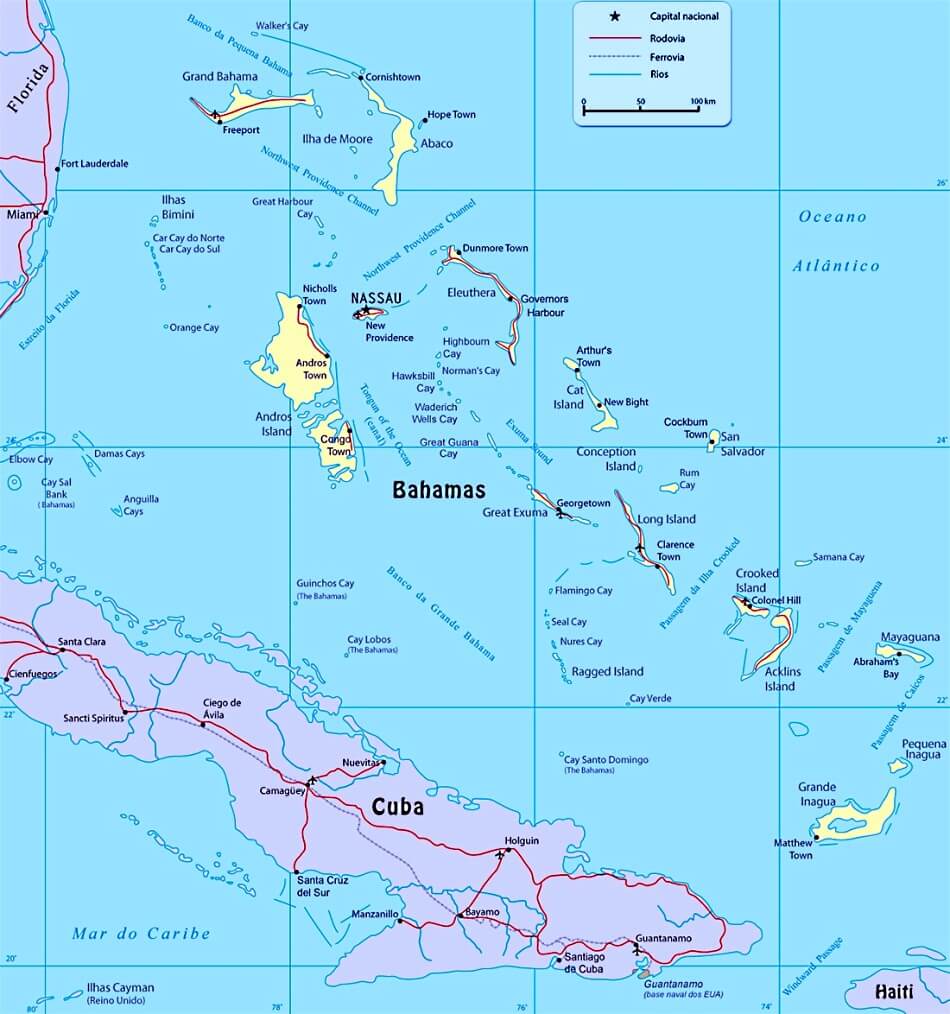 Mapa das Ilhas Bahamas