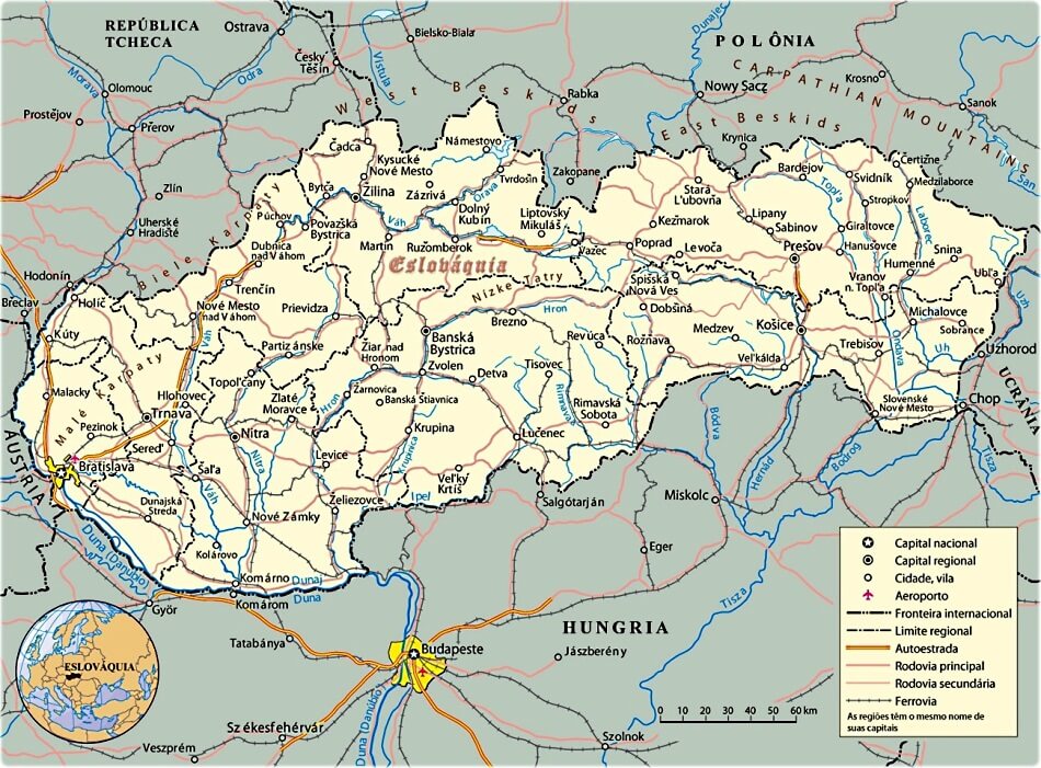 Mapa da Eslovaquia