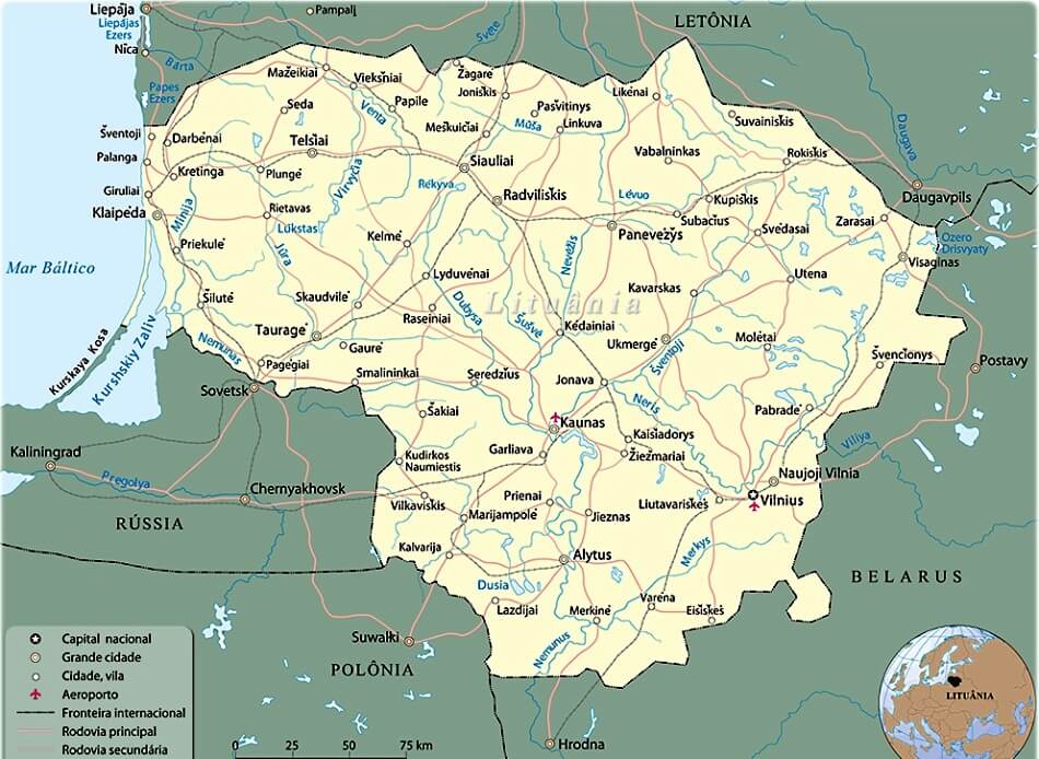 Mapa da Lituania
