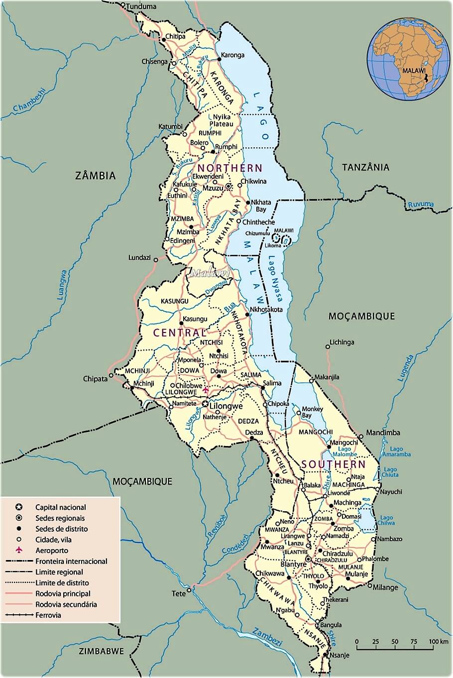 Mapa do Malawi
