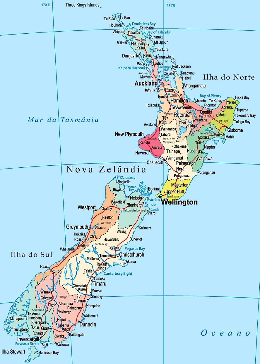 Mapa da Nova Zelandia
