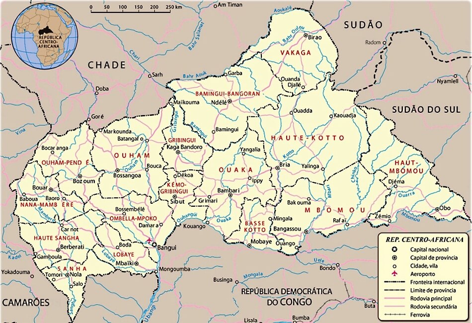 Mapa da Republica Centro-Africana