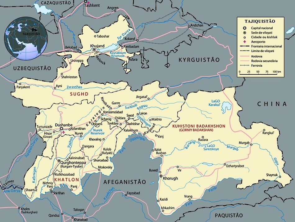 Mapa do Tajiquistao