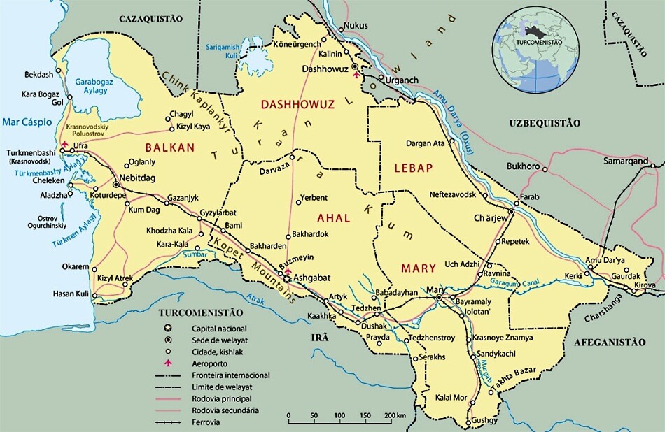 Mapa do Turcomenistao