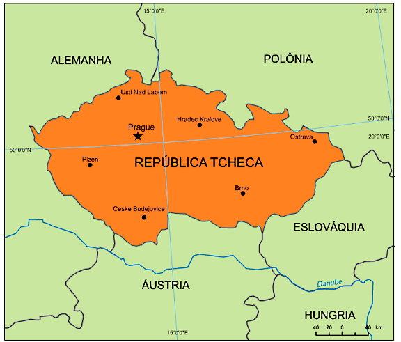 Mapa da Republica Tcheca