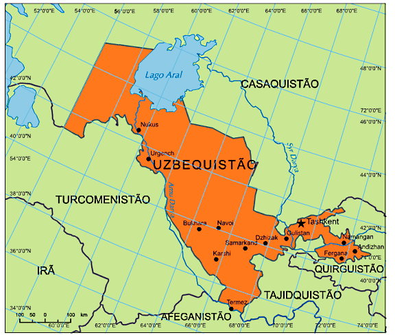 Mapa do Uzbequistao