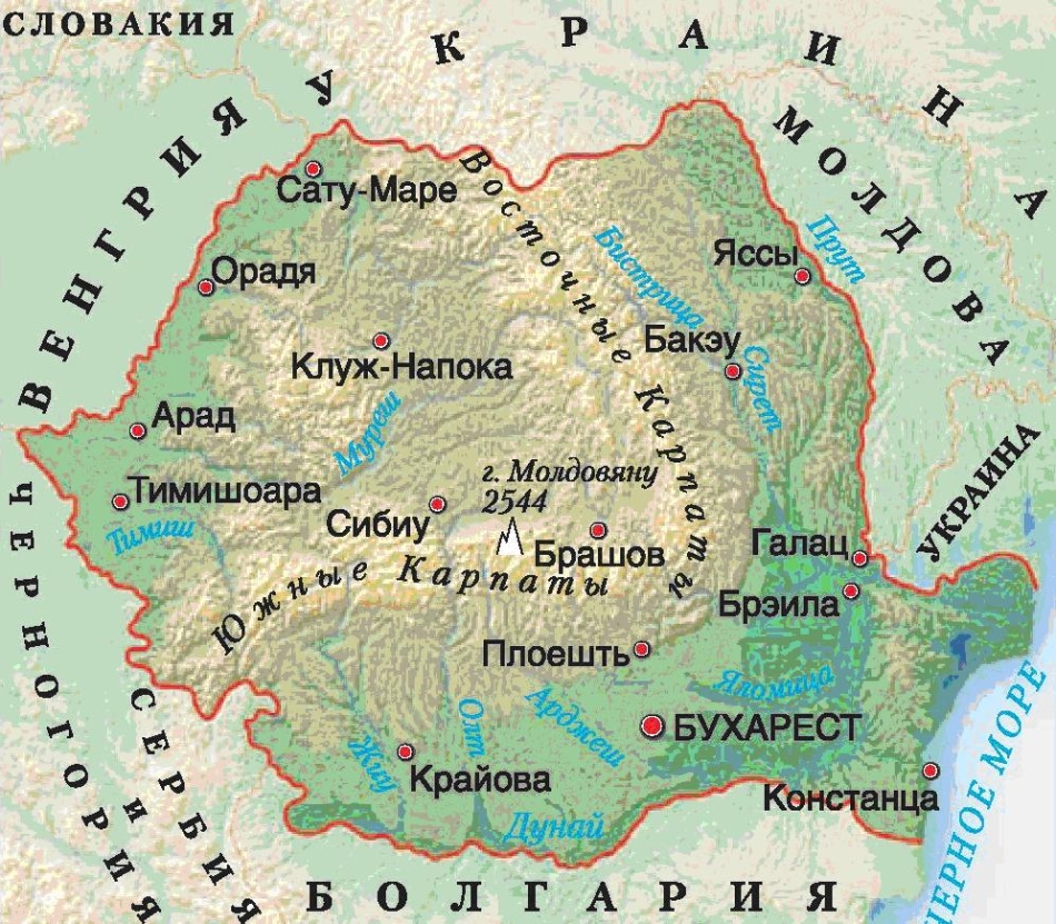 Карта Румынии на русском языке с границами