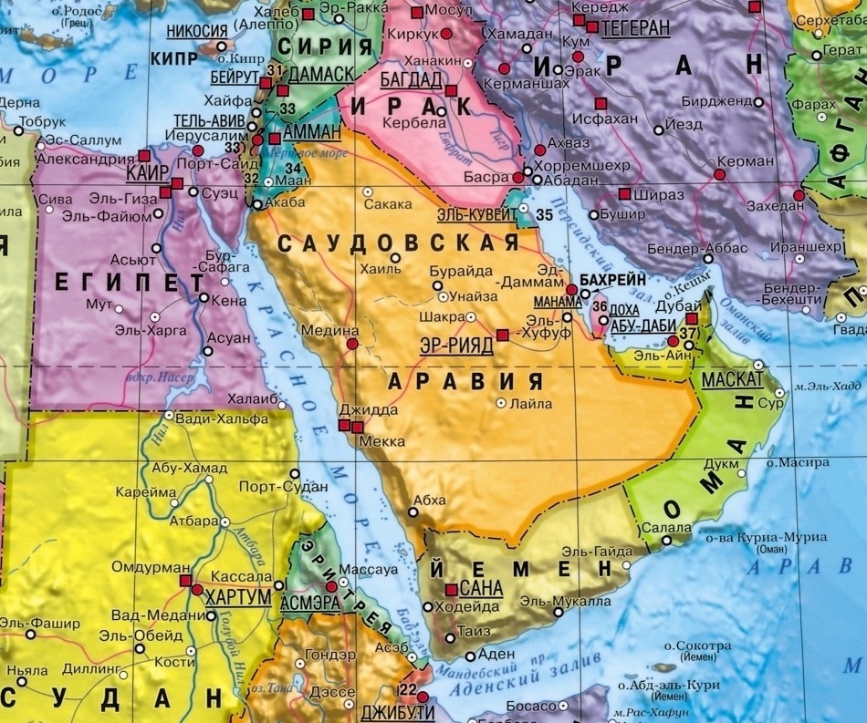 Карта Саудовской Аравии на карте мира с соседними странами и границами