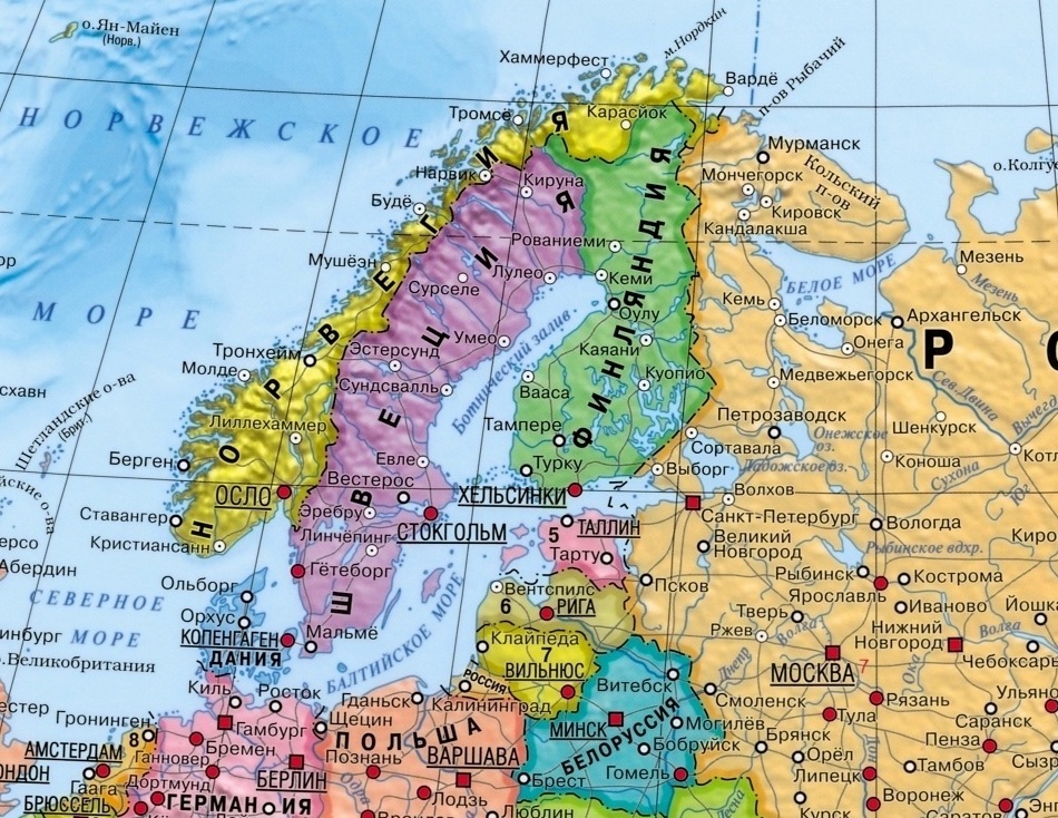 Карта Швеции на русском языке с городами и границами