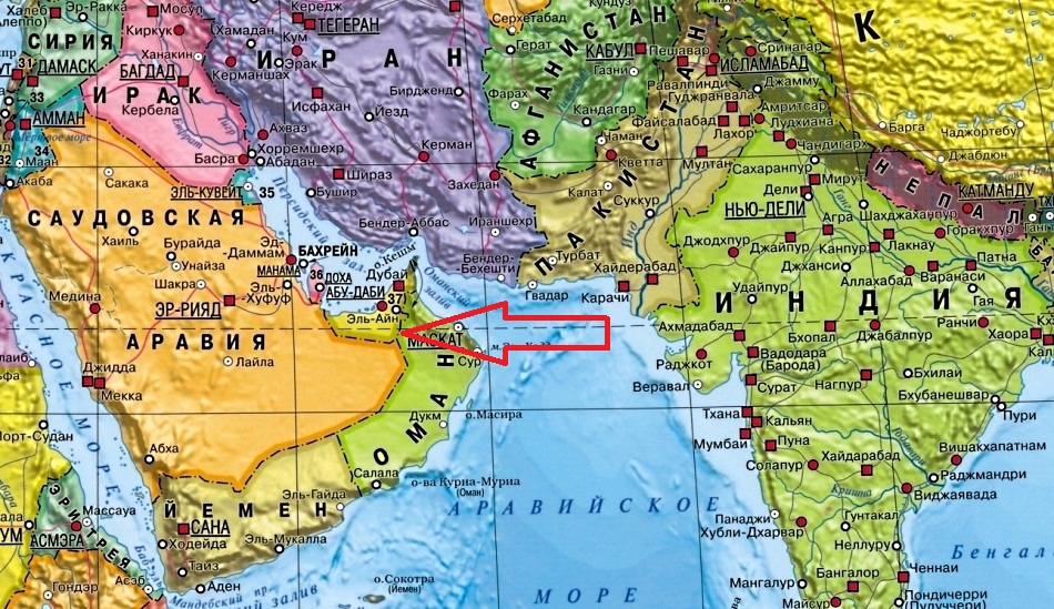Карта ОАЭ на карте мира