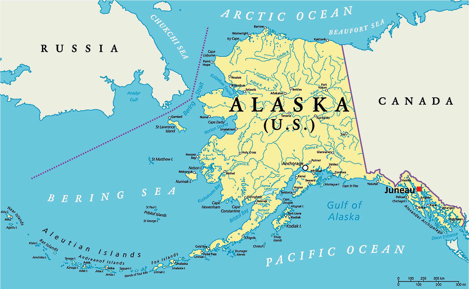 Alaska en el mapa de Estados Unidos