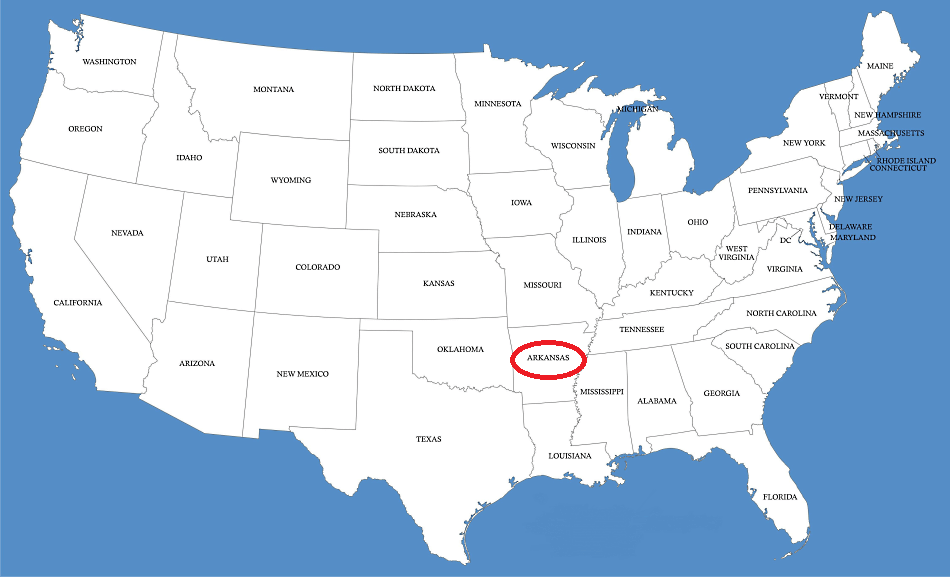 Arkansas en el mapa de Estados Unidos