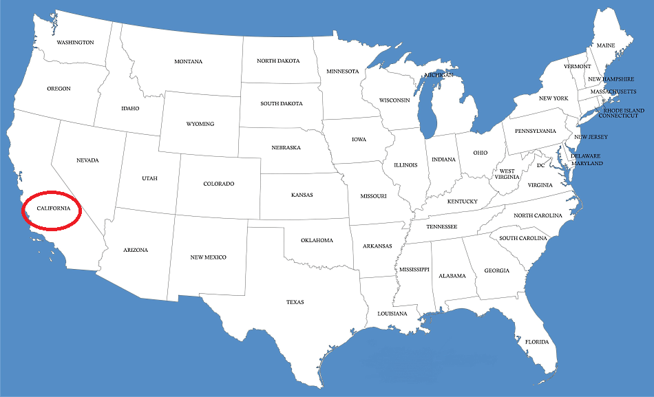 California en el mapa de Estados Unidos