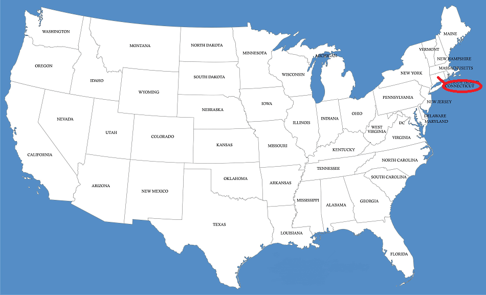 Connecticut en el mapa de Estados Unidos