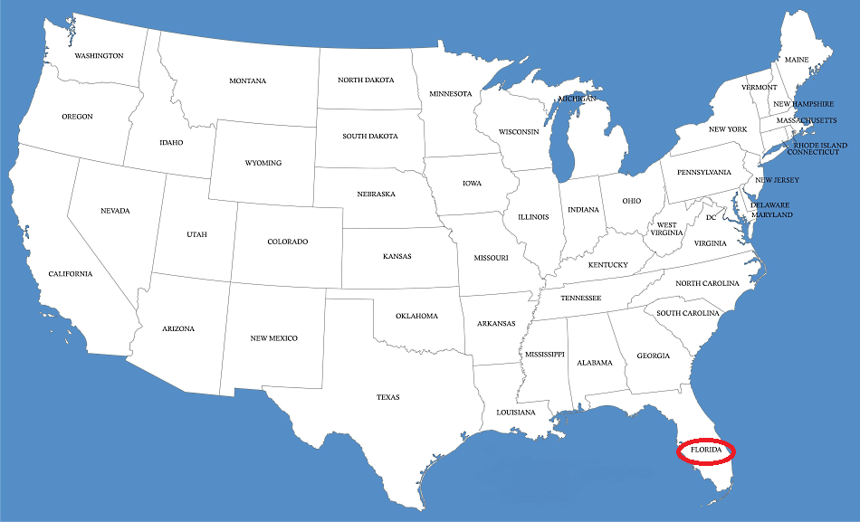 Штат Флорида на карте США