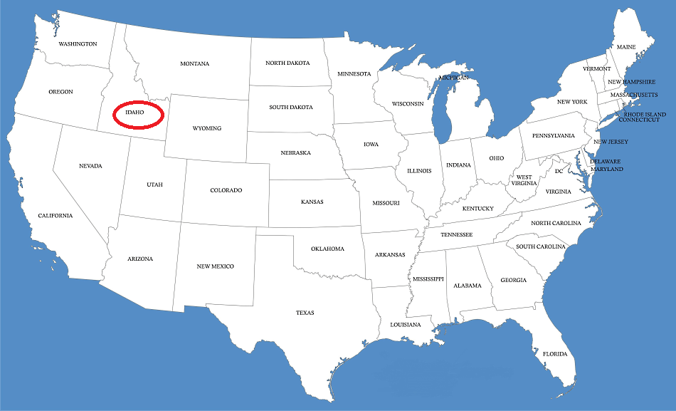 Idaho en el mapa de Estados Unidos