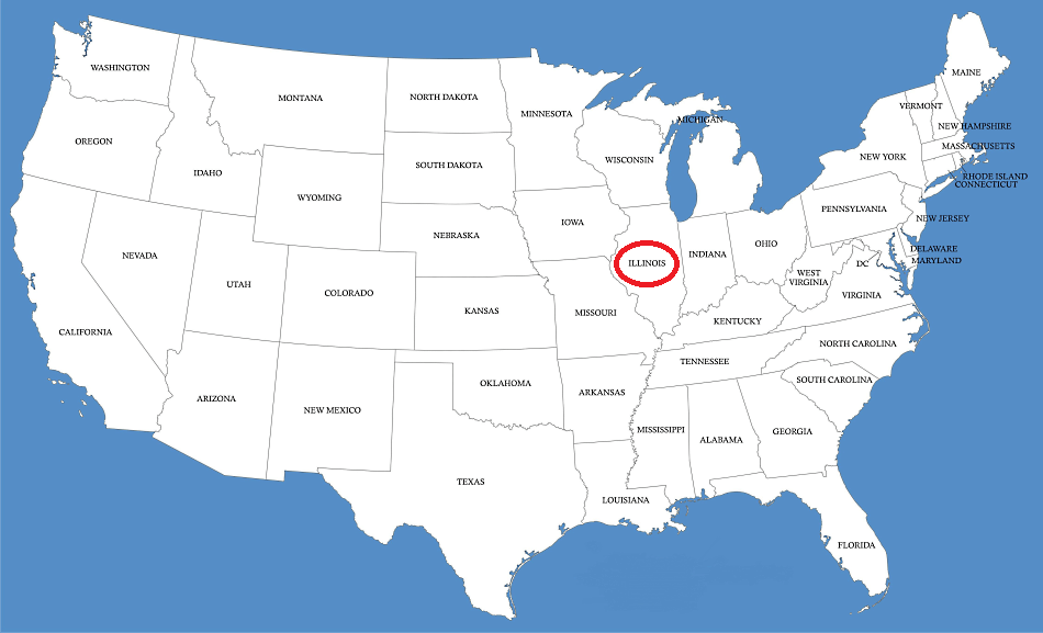 Illinois en el mapa de Estados Unidos