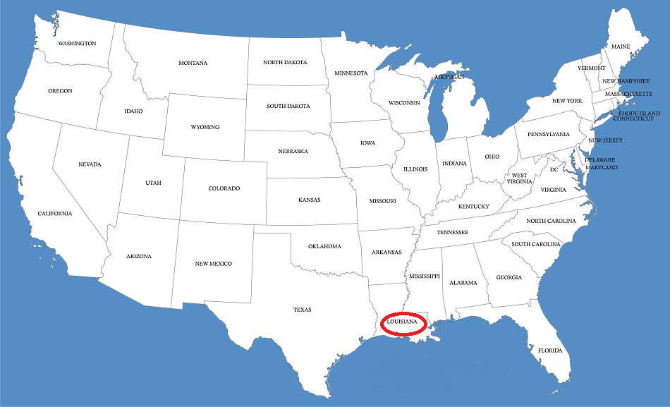 Luisiana en el mapa de Estados Unidos