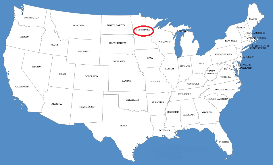Minnesota en el mapa de Estados Unidos