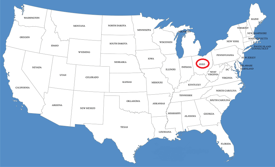 Ohio en el mapa de Estados Unidos