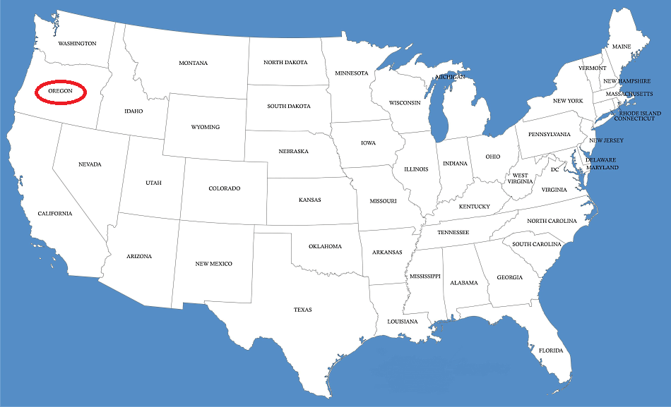 Oregón en el mapa de Estados Unidos
