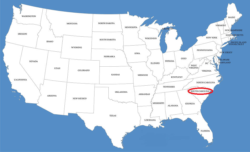 Штат Южная Каролина на карте США