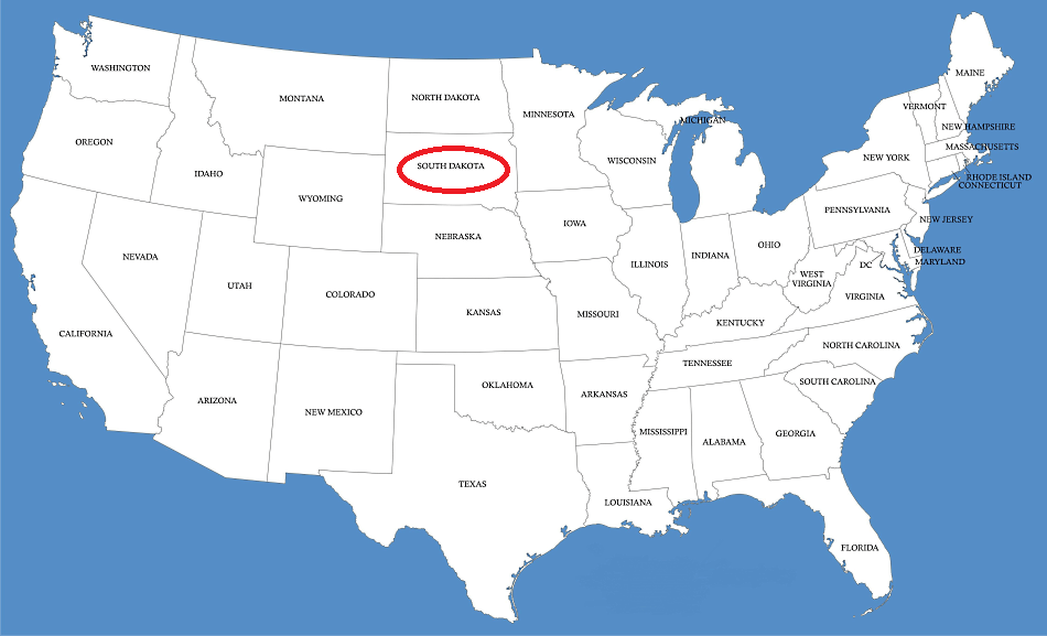 Dakota del Sur en el mapa de Estados Unidos