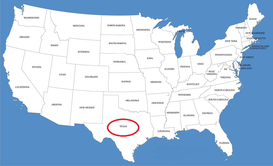 Texas en el mapa de Estados Unidos