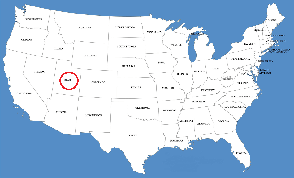 Utah en el mapa de Estados Unidos