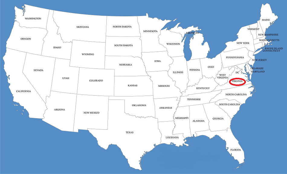 Virginia en el mapa de Estados Unidos