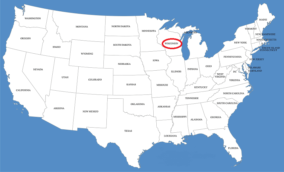 Wisconsin en el mapa de Estados Unidos